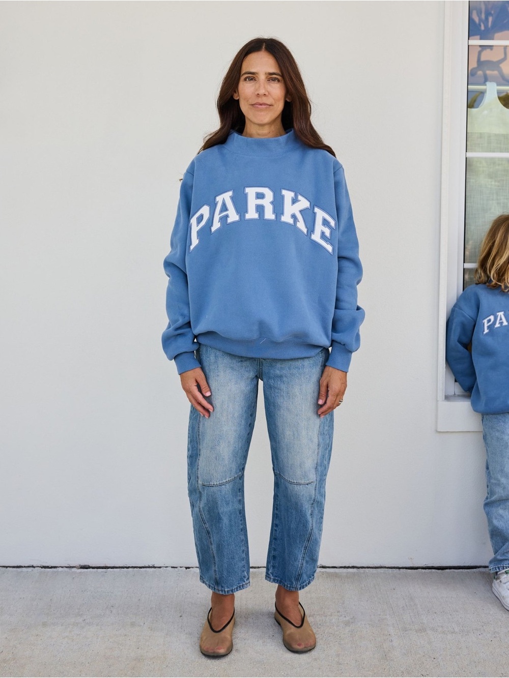 Parke Relaxed washed indigo fleece Logo Crewneck Sweatshirt